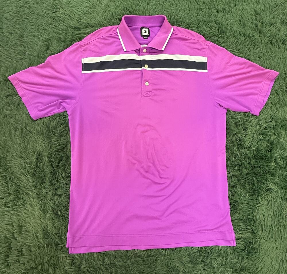 FootJoy Men's L Large Purple Golf Polo Shirt Short Sleeve Performance Striped FJ